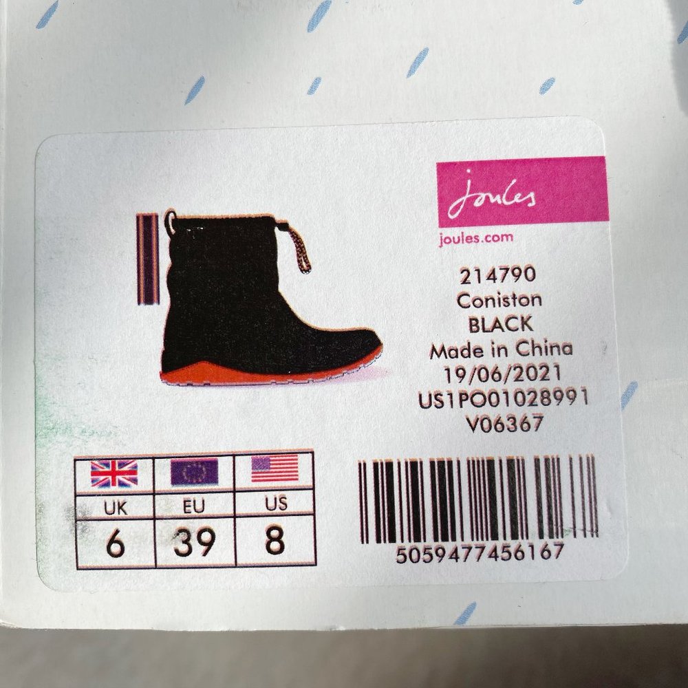 Joules Coniston Women's Rain/Winter Waterproof Boots, Black, Size 8 - Picture 2 of 11